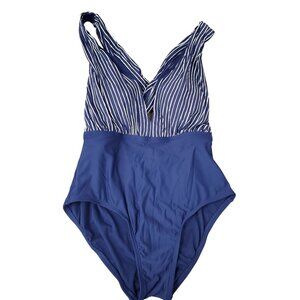 Sea Angel One Piece V Neck Navy White Striped One Piece Women's Size Medium